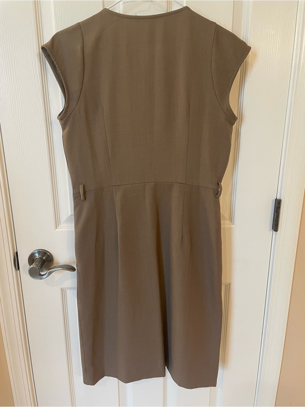 V-Neck Pleated Shift Dress in Taupe/tan 4 - Picture 8 of 8